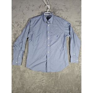 Nautica Shirt Mens Large Wrinkle Resistant Blue Long Sleeve Button Cotton Casual